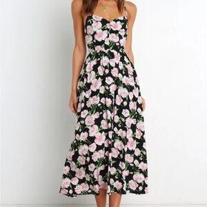 NWT - Petal + Pup Jones Strappy Maxi Dress in Black Floral - Size 2